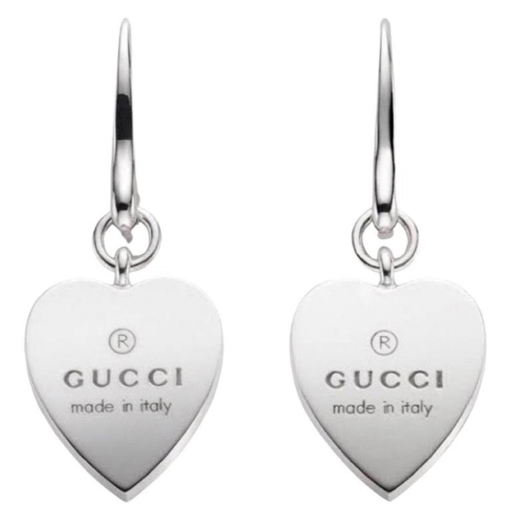 ***SOLD***Authentic Gucci Trademark Logo SS.925 Heart Charm Dangle Earrings New - Picture 2 of 11